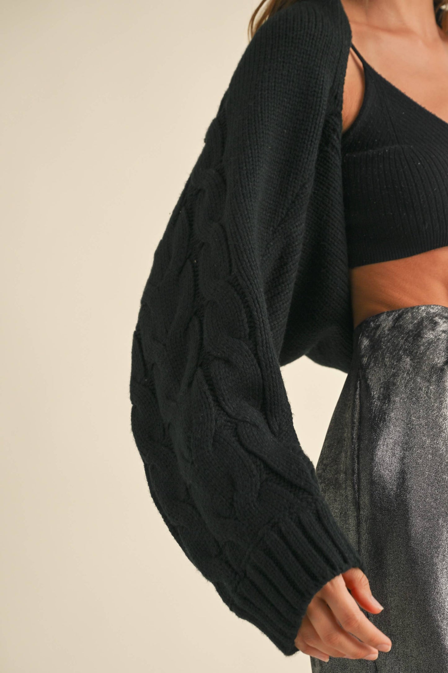 Cable Knit Cardigan - Black