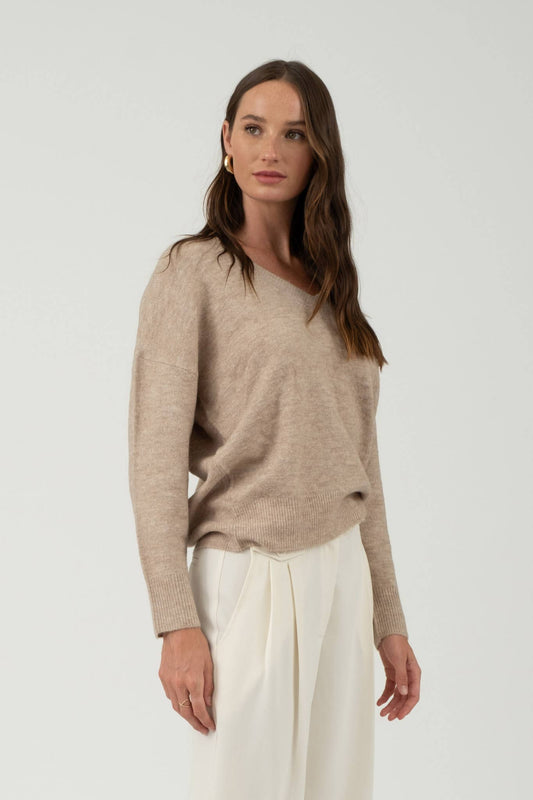 Solid V Neck Mocha Sweater