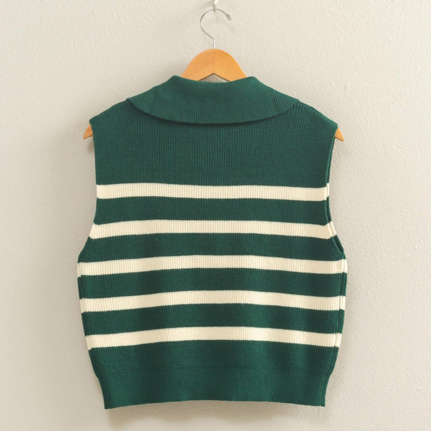 Striped Knit Half Zip Sweater Vest