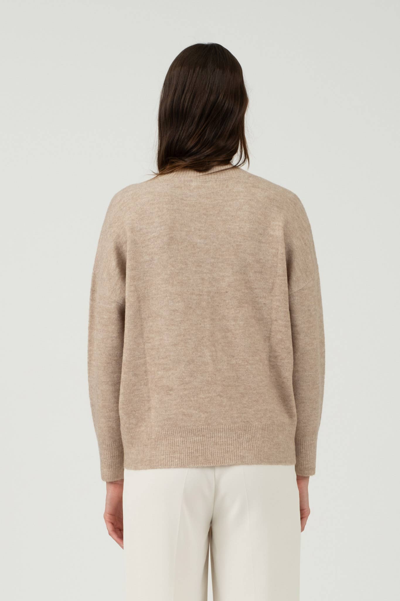 Solid V Neck Mocha Sweater