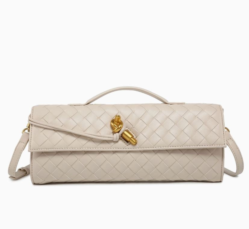 Cream Weave Leather Clutch