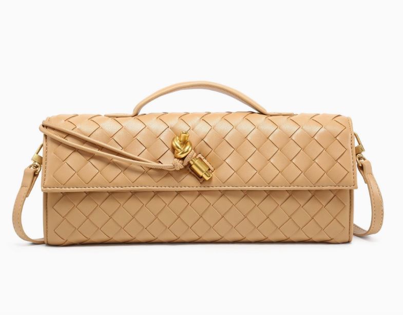 Tan Weave Leather Clutch