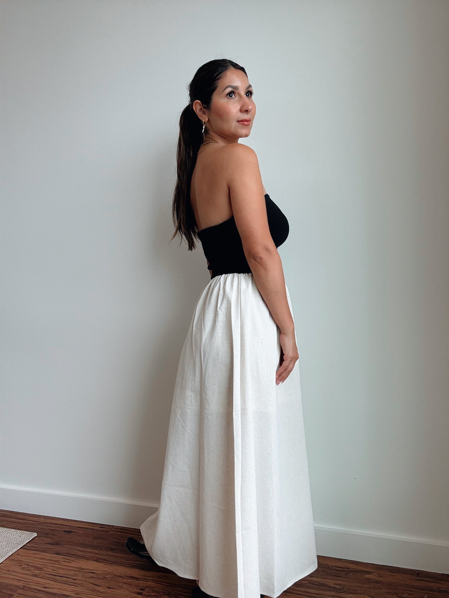 Strapless Mixed Linen Dress