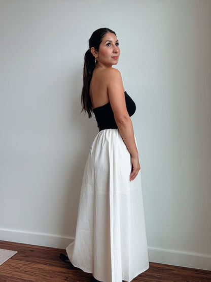 Strapless Mixed Linen Dress