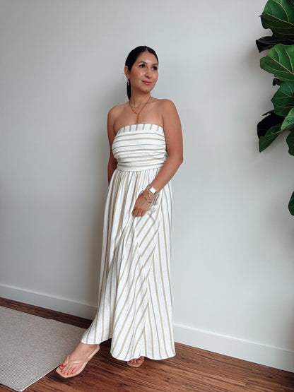 Sage Strapless Striped Dress