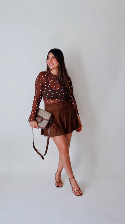Brown Polka Dot Long Sleeve Top
