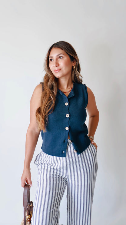 Navy Raw Edge Vest