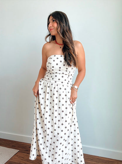 Linen Strapless Polka Dot Dress