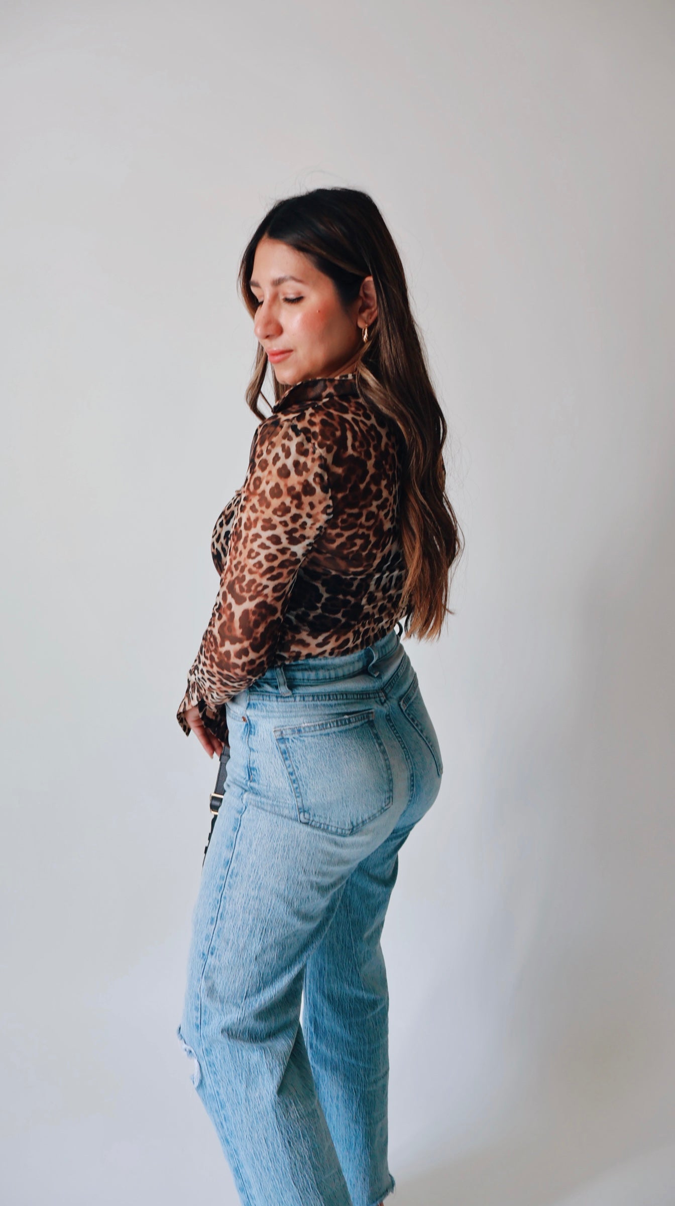 Collared Leopard Mesh Top
