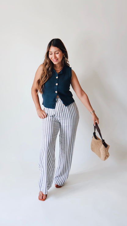 Lux Striped Navy Linen Pants