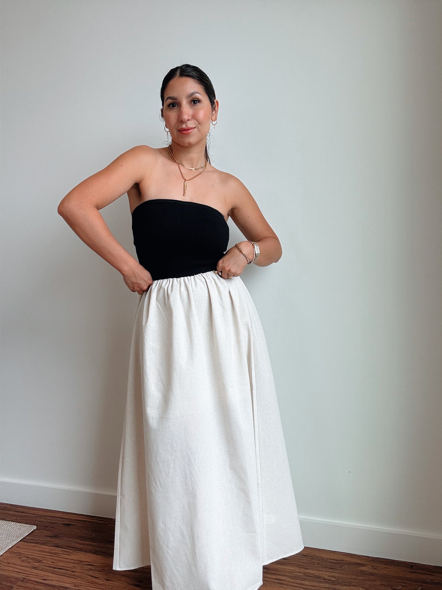 Strapless Mixed Linen Dress