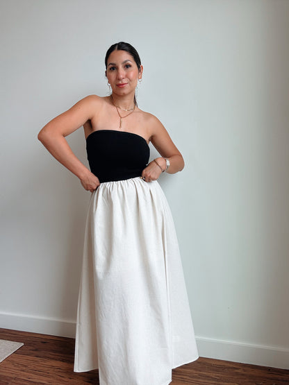 Strapless Mixed Linen Dress