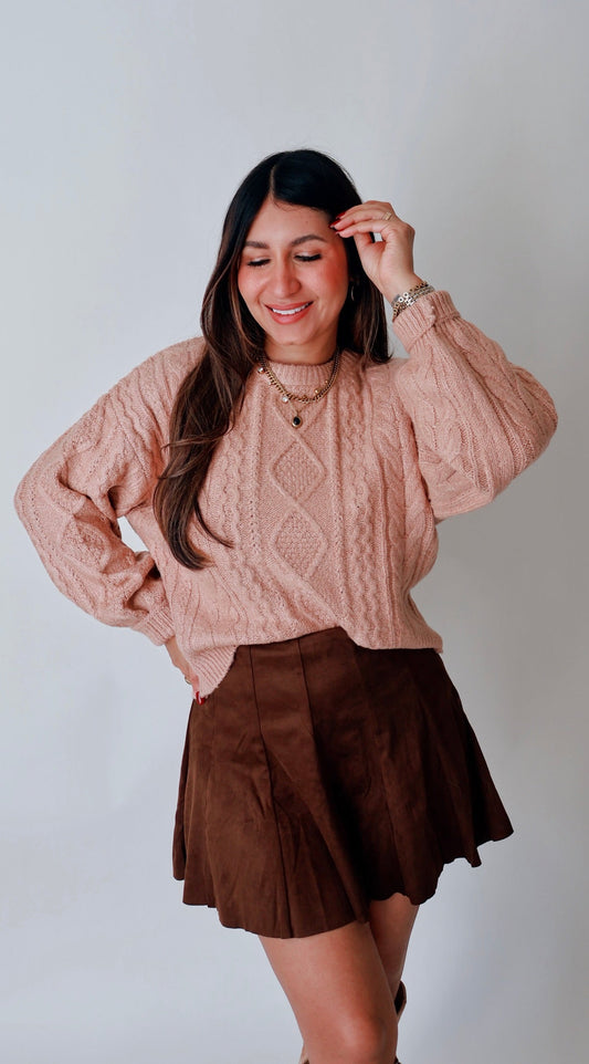 Cable Knit Balloon Sleeve Sweater