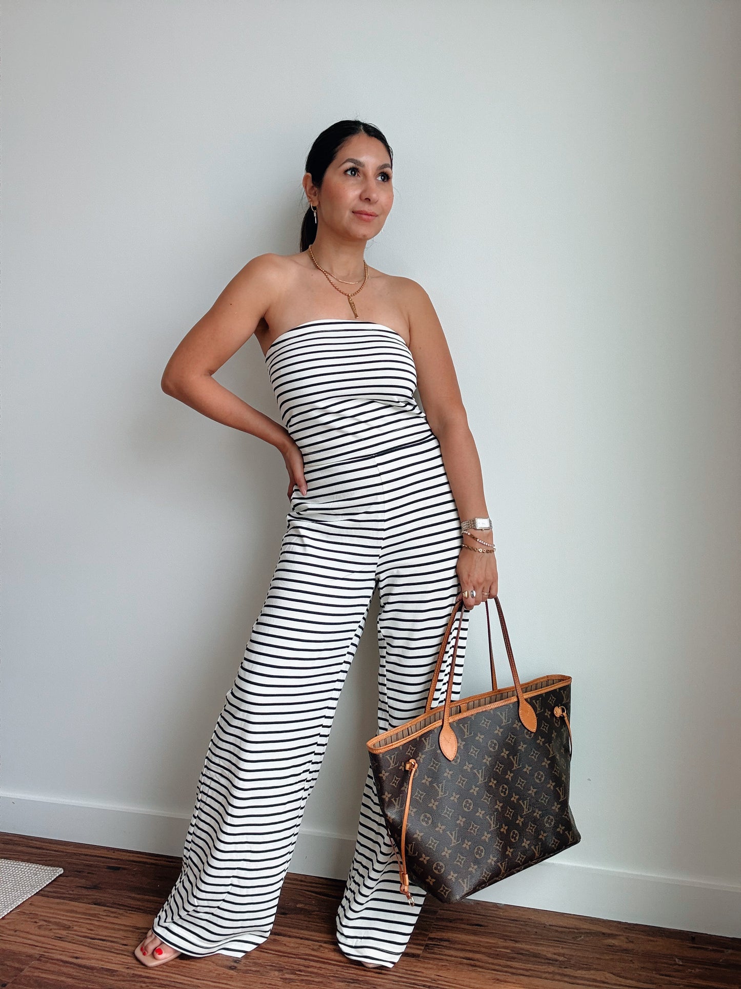 Striped Knit Tube and Wide Pants Set