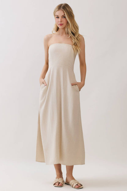 Upstate Strapless Linen Dress