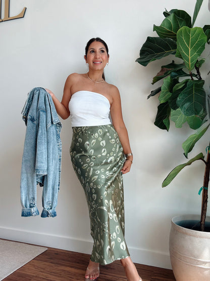 Chartreuse Satin Skirt