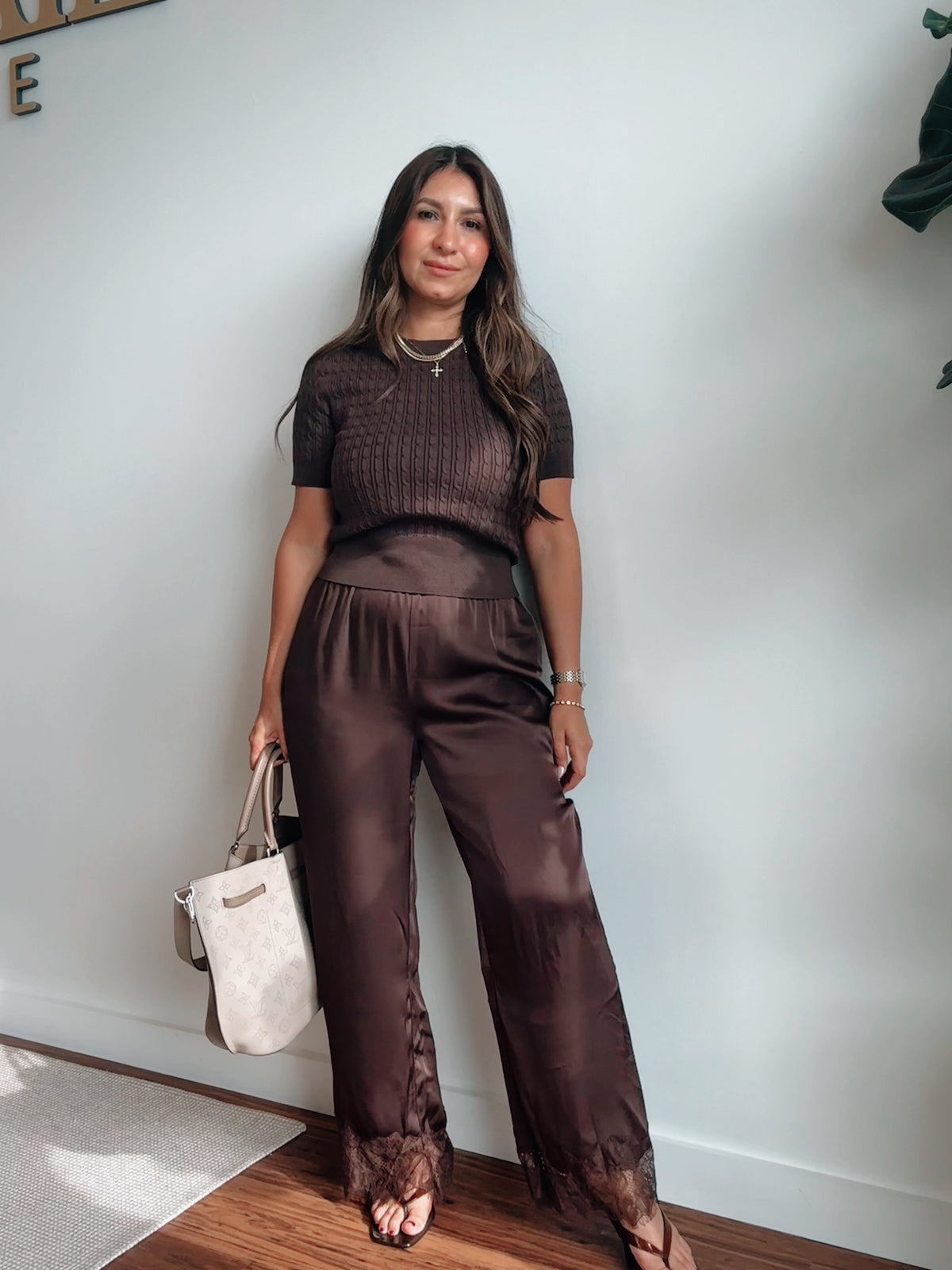 Lace Brown Satin Pants