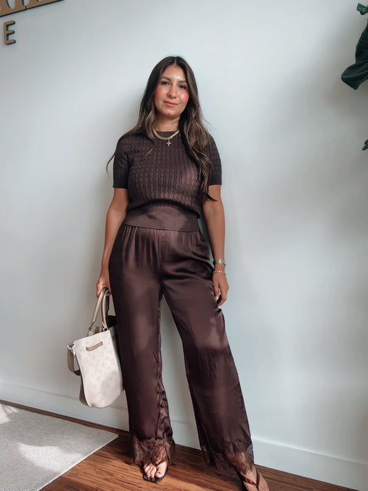 Lace Brown Satin Pants