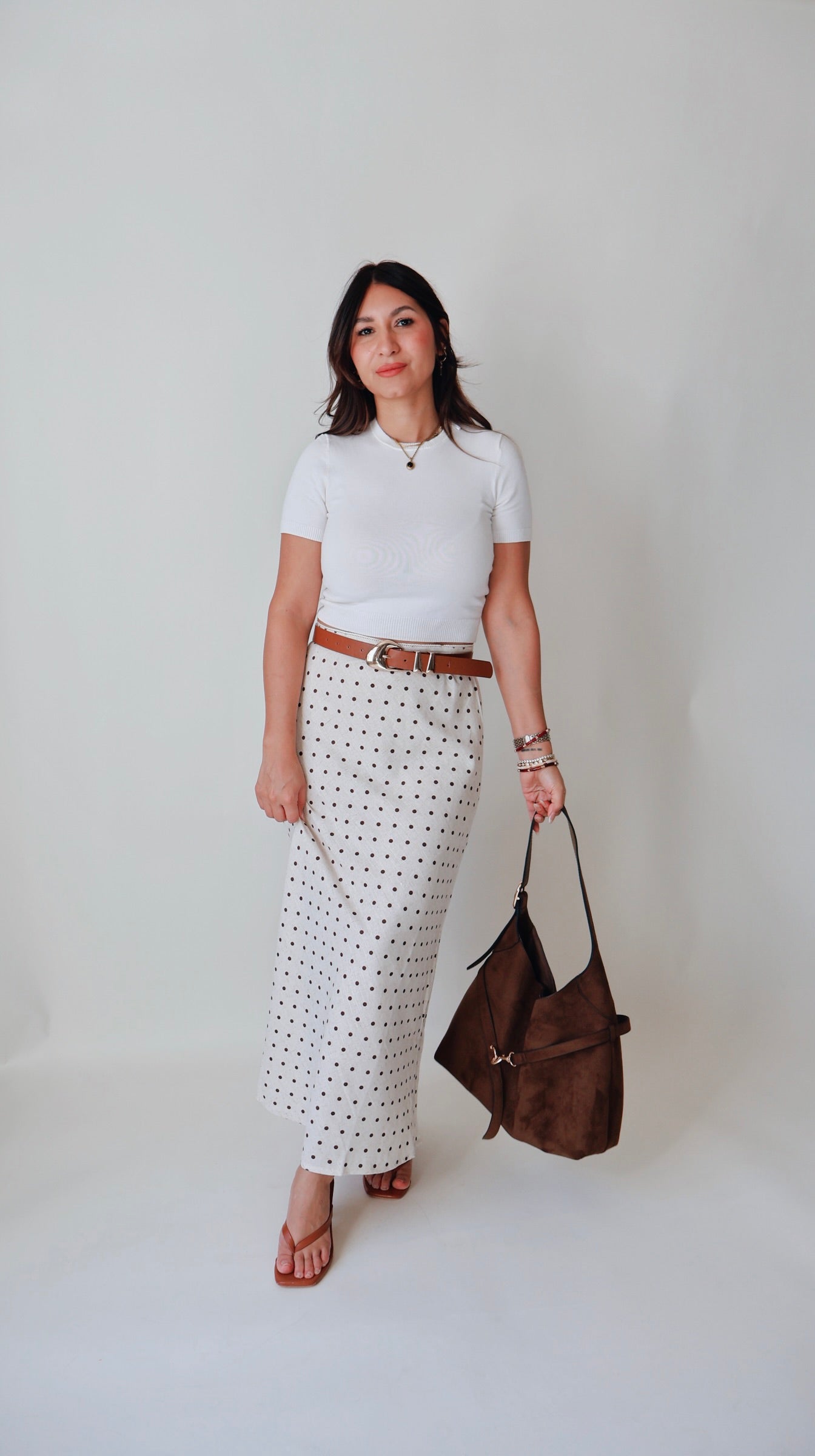 Natural Linen Polka Dot A-Line Skirt