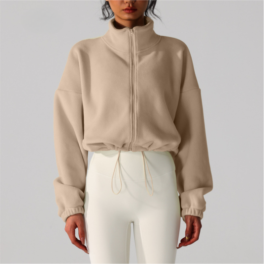Taupe Fleece Drawstring  Jacket