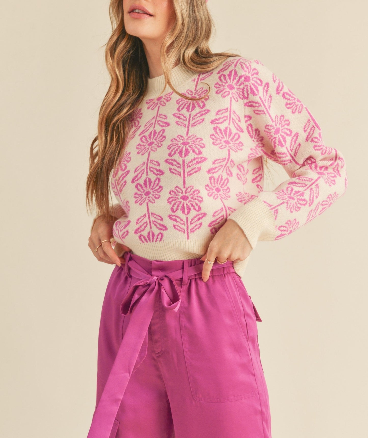 Electric Orchid Floral Sweater