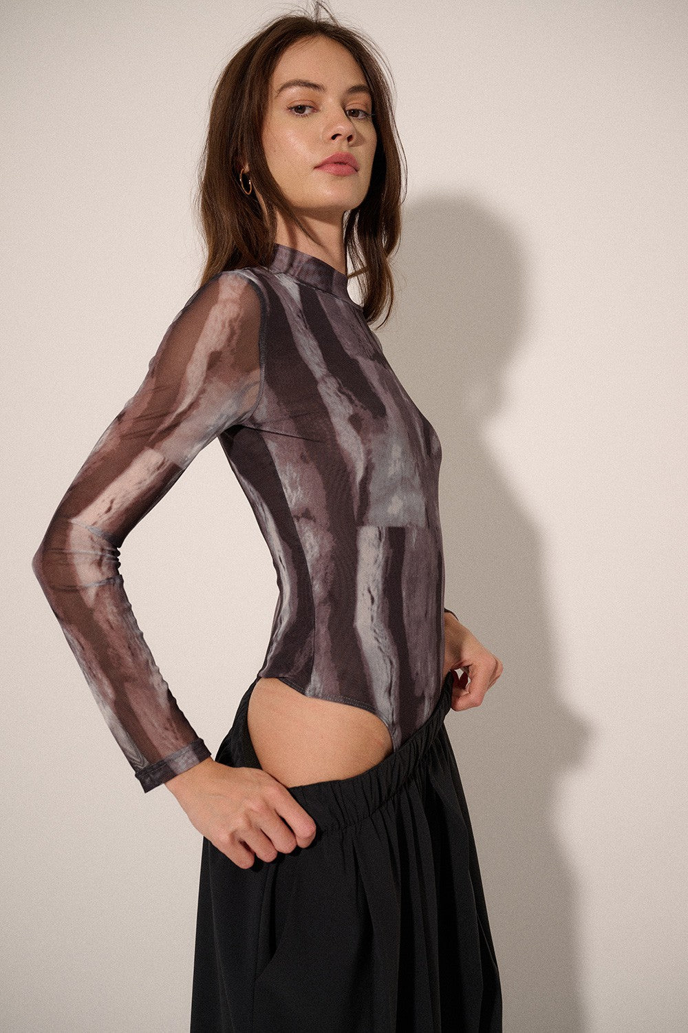 Abstract Turtleneck Sheer Bodysuit