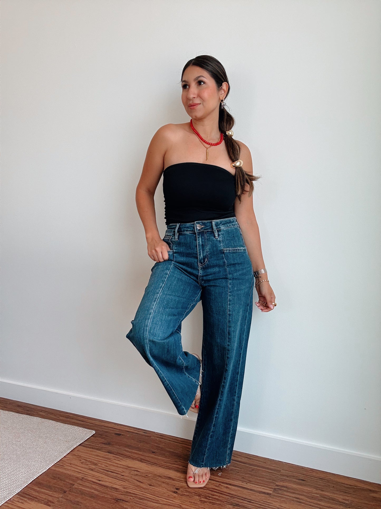 Lenny Pleated Stretch Wide Leg Denim