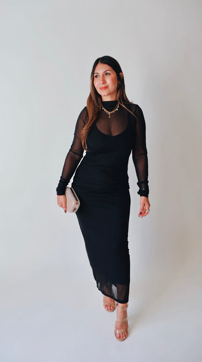 Black Mesh Sheer Maxi Dress