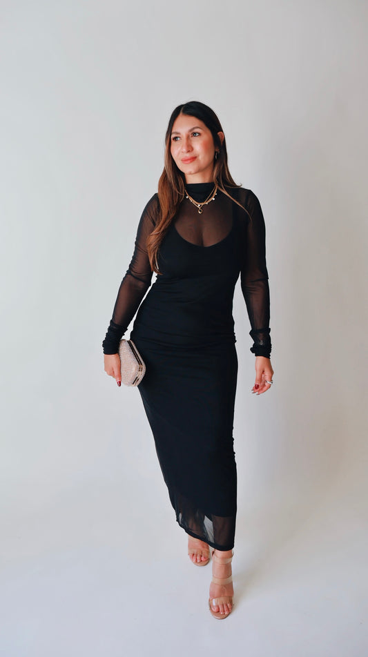 Black Mesh Sheer Maxi Dress