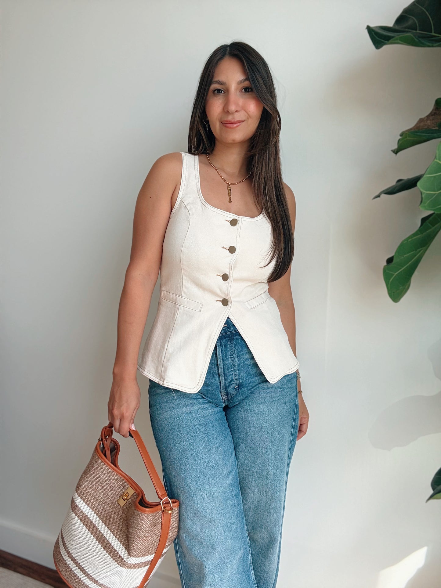 Cream Denim Vest