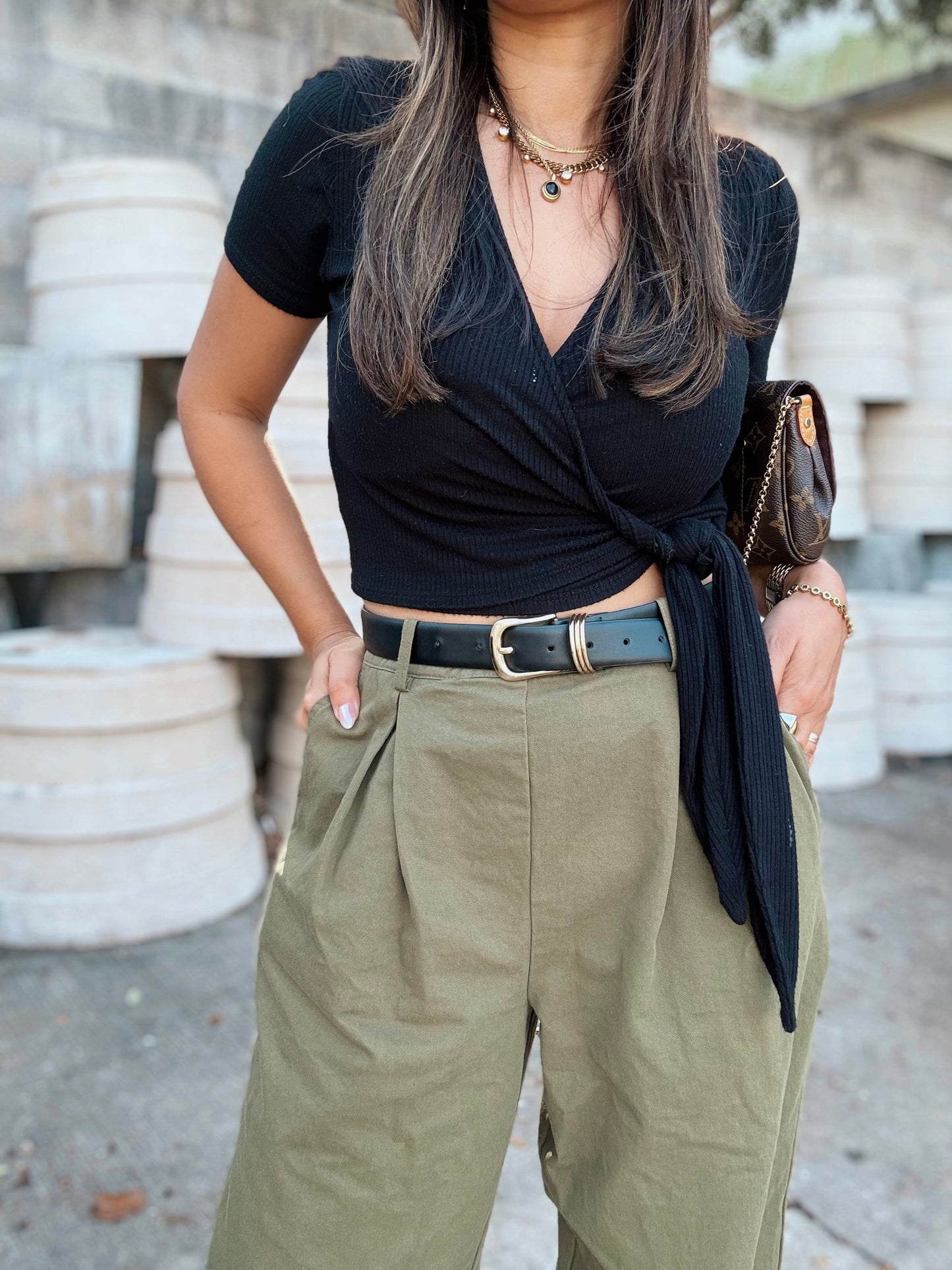 Wide Twill Olive Slacks