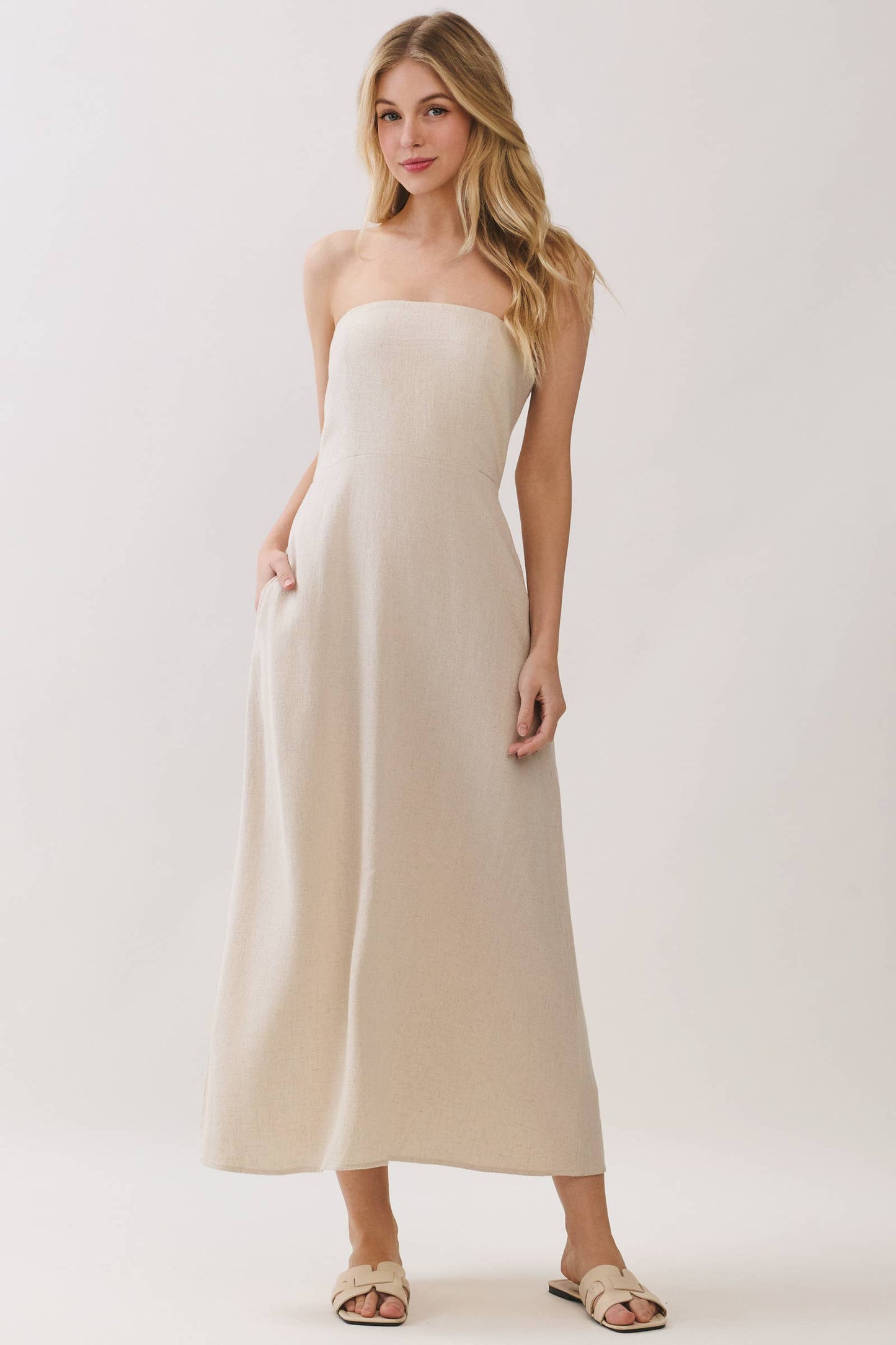 Upstate Strapless Linen Dress