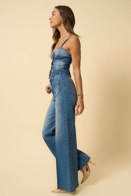 Pocket Wide Leg Jeans