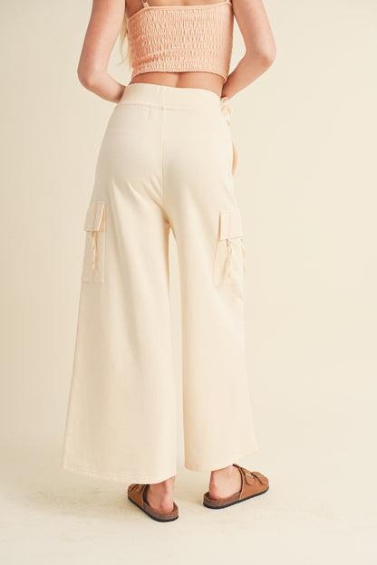 Cream Wide Leg Cargo Pants