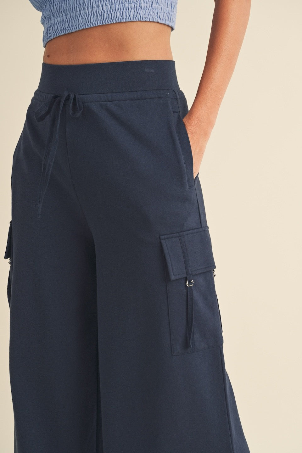 Navy Wide Leg Cargo Pants