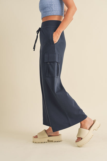 Navy Wide Leg Cargo Pants