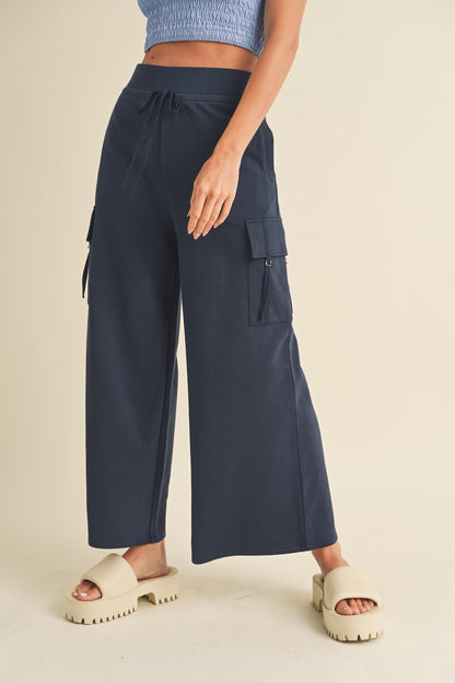 Navy Wide Leg Cargo Pants