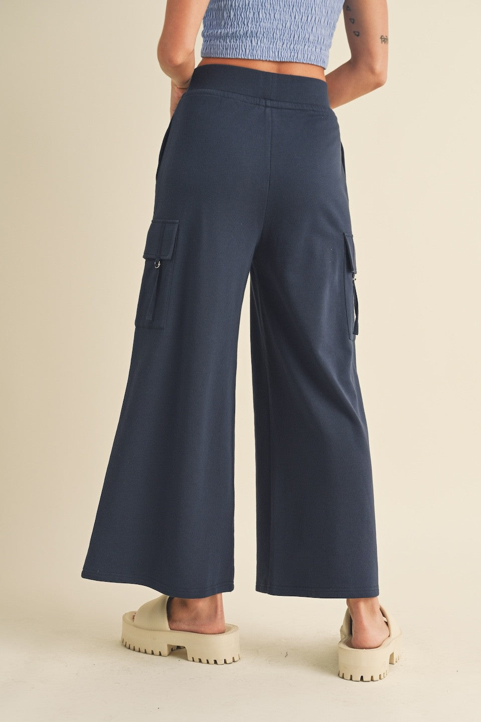 Navy Wide Leg Cargo Pants