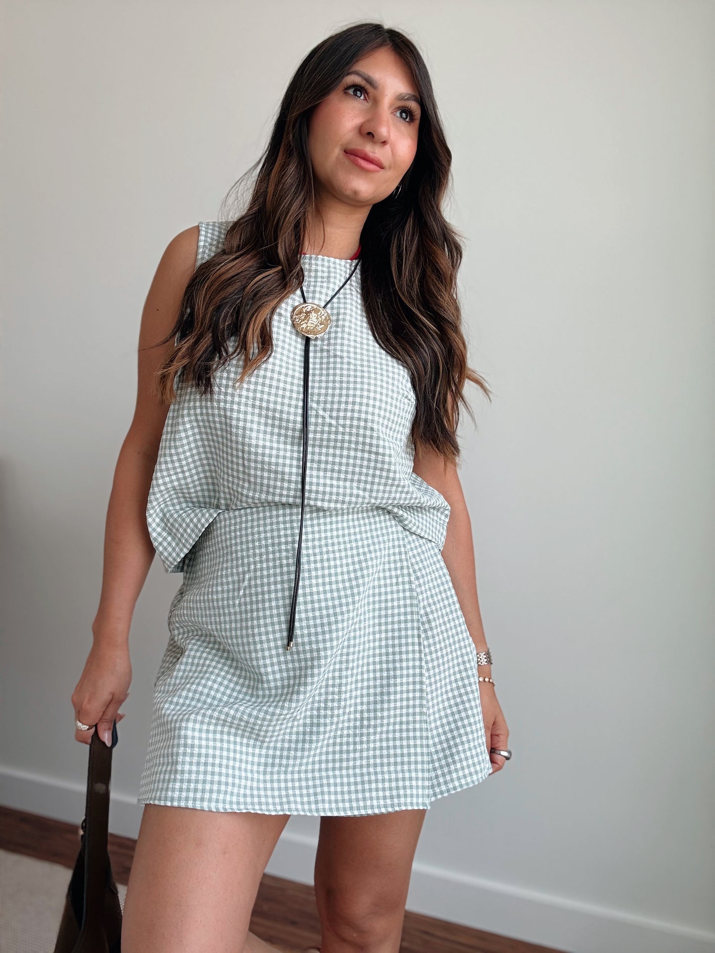 Sage Gingham Skort