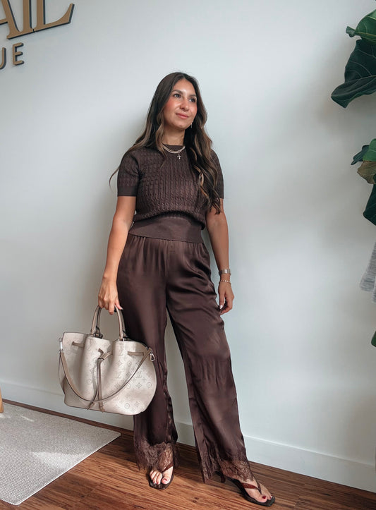 Lace Brown Satin Pants