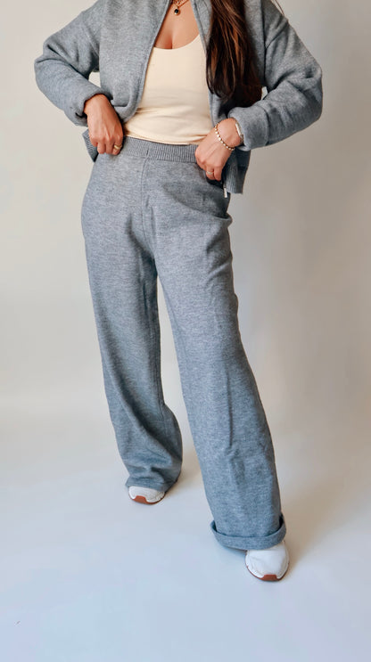 Gray Knit Sweater Wide Leg Pants
