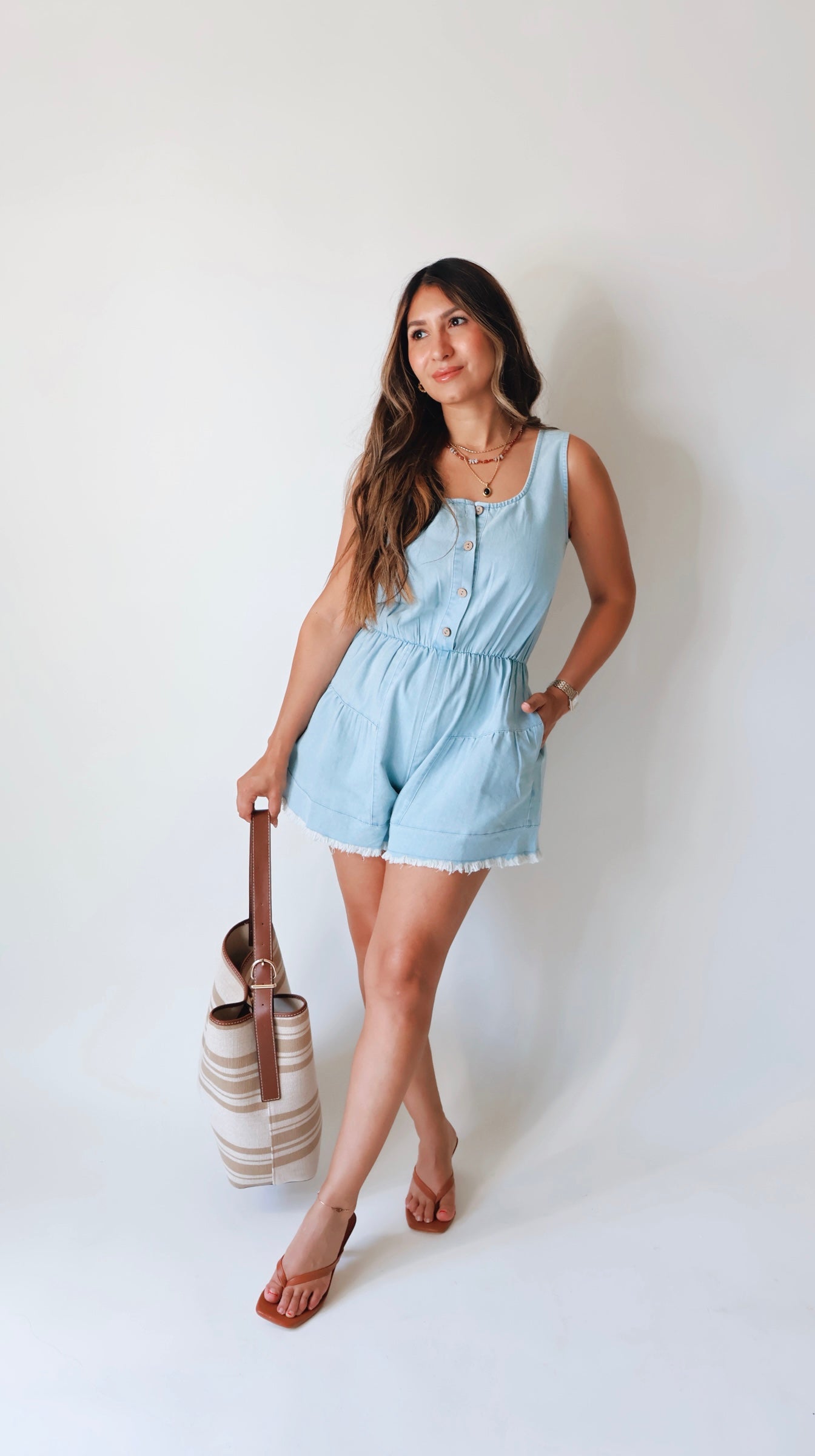 Washed Light Denim Romper