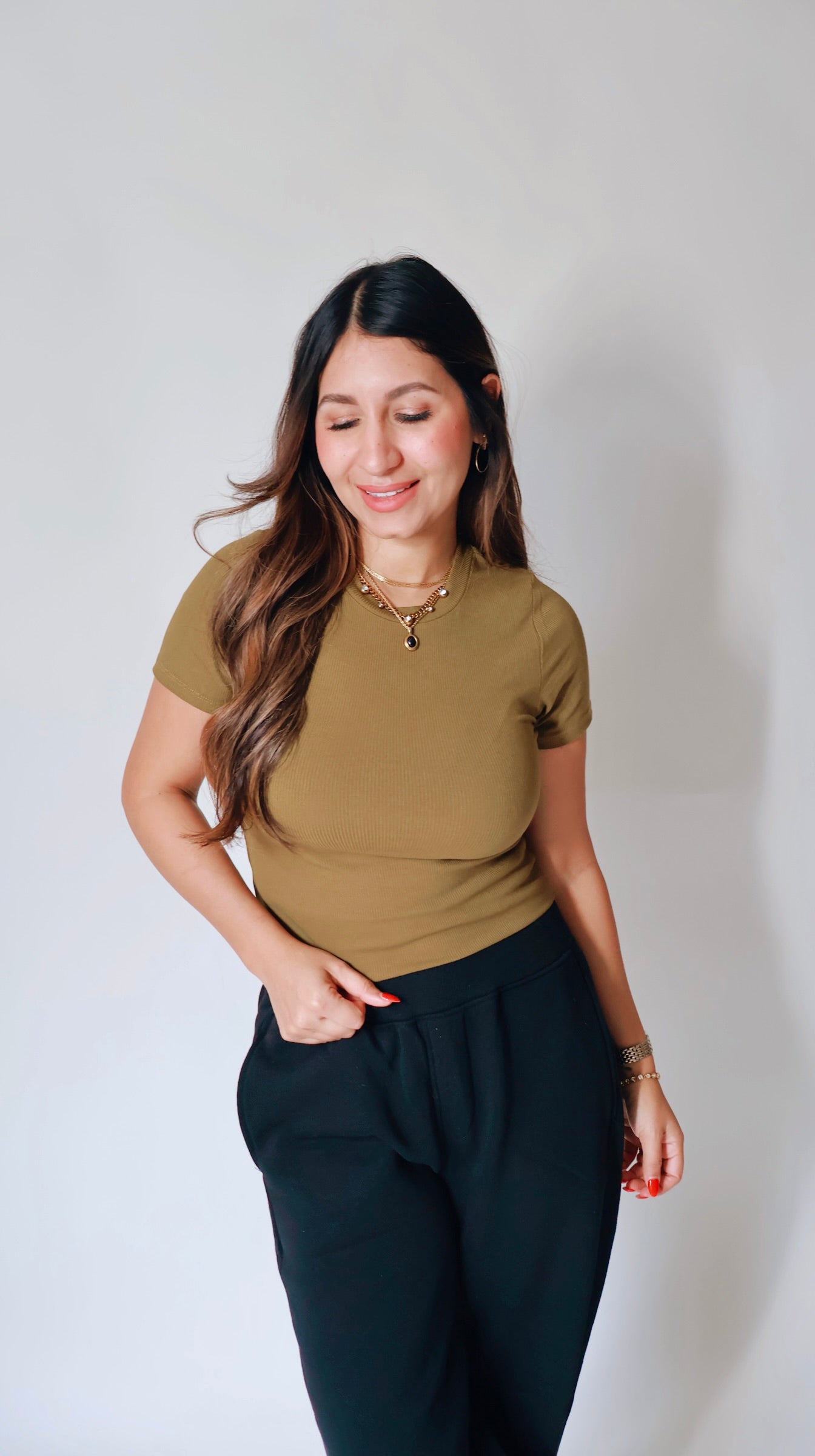 Soft Ribbed Camo Green Top