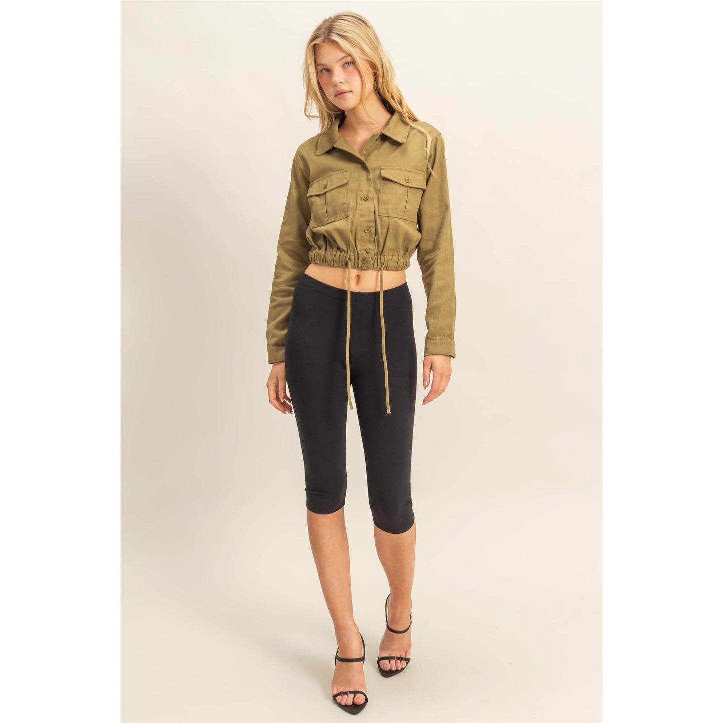 Drawstring Waist Cropped Jacket