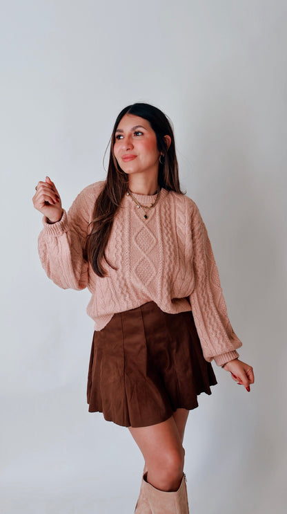 Cable Knit Balloon Sleeve Sweater