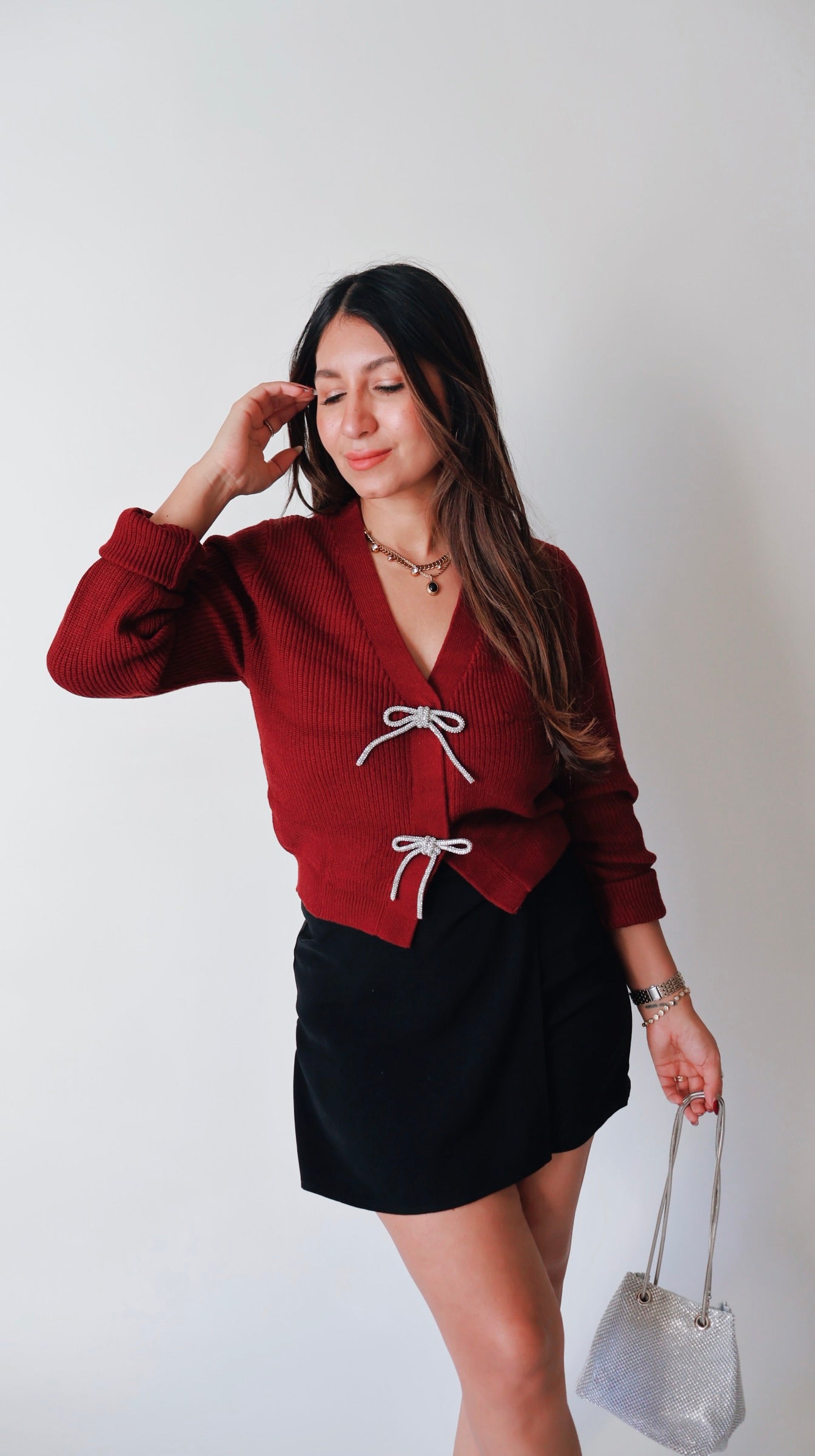 Jewel Bow Burgandy Cardigan