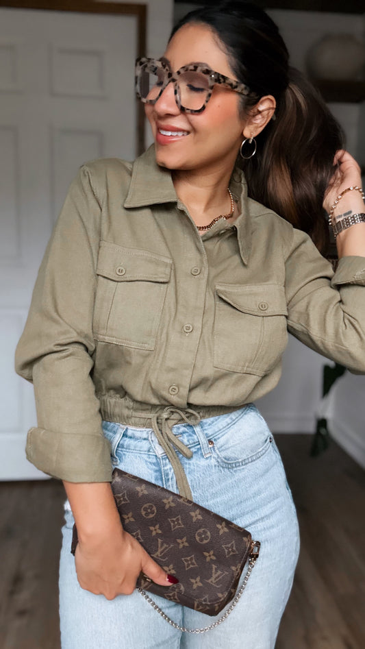 Drawstring Waist Cropped Jacket