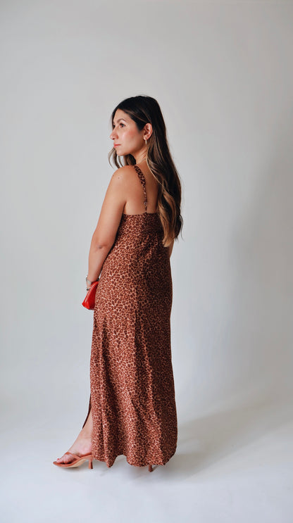 Wild Leopard Midi Slit Dress