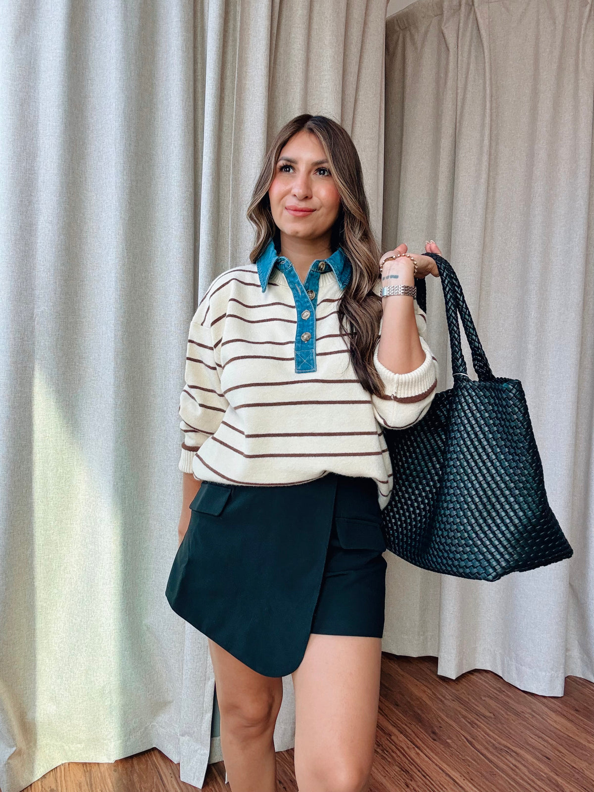 Denim Collar Sweater