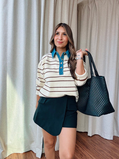 Denim Collar Sweater